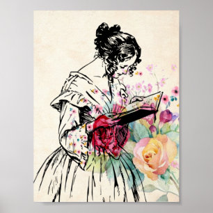 Vintage Lady mit Buch Poster