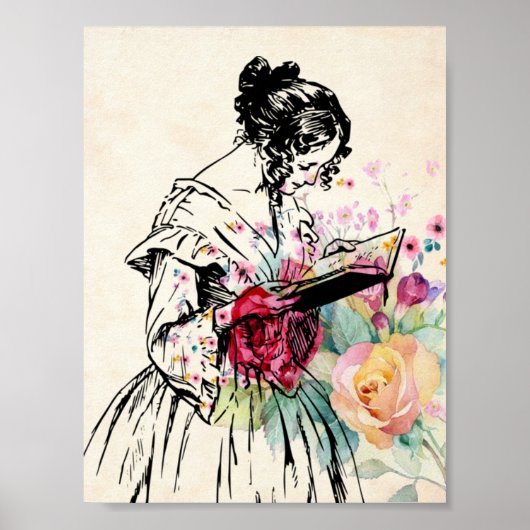 Vintage Lady mit Buch Poster (Vorne)