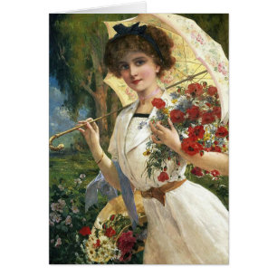 Vintage Lady mit Parasol in einem Garten,
