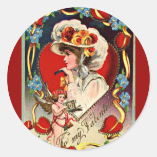Vintage Lady My Valentine Round Aufkleber