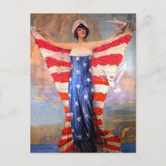 Vintage Lady of Liberty Patriotic American Flag Postkarte (Vorderseite)