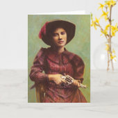 Vintage Lady Outlaw Grußkarte Karte (Gelbe Blume)