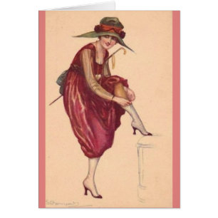 Vintage Lady passt ihre Strumpf an,