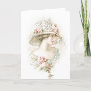 Vintage Lady Pink Rose Valentinsgedicht Feiertagsk Feiertagskarte