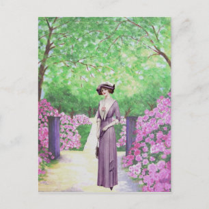 Vintage Lady Rhododendron Garden Postcard Postkarte