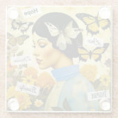 Vintage Lady, Schmetterlinge, Blume und Inspiriere Glasuntersetzer (Rückseite)