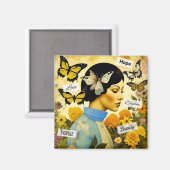 Vintage Lady, Schmetterlinge, Blume und Inspiriere Magnet (Vorderseite/Rückseite)