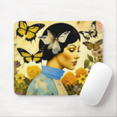Vintage Lady, Schmetterlinge, Blume und Inspiriere Mousepad (Mit Mouse)