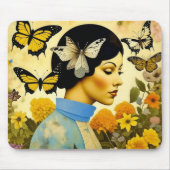 Vintage Lady, Schmetterlinge, Blume und Inspiriere Mousepad (Vorne)