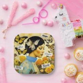 Vintage Lady, Schmetterlinge, Blume und Inspiriere Pappteller (Party)