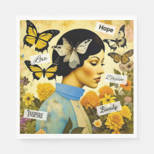 Vintage Lady, Schmetterlinge, Blume und Inspiriere Serviette