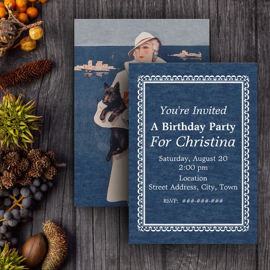 Vintage Lady Scotty Terrier Dog Ocean Geburtstag Einladung