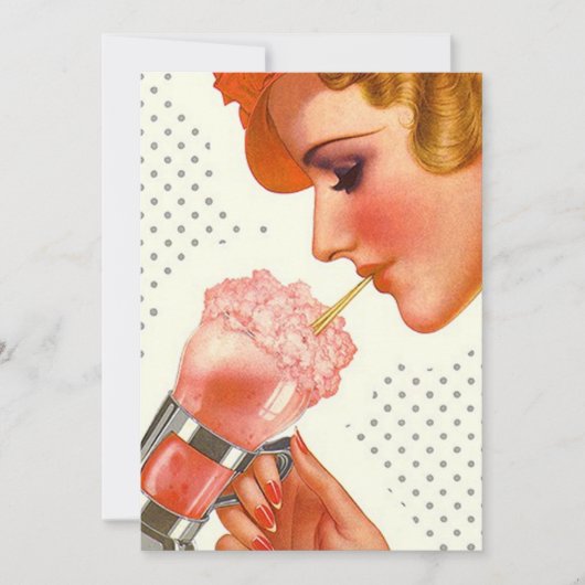 Vintage Lady Sips Soda Fountain Blank Einladung (Vorderseite)