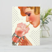 Vintage Lady Sips Soda Fountain Blank Einladung (Stehend Vorderseite)