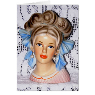 Vintage Lady Teen Head Vase Big Bow 60er Card