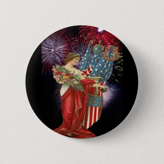 Vintage Lady und Feuerwerk Button (Vorderseite)