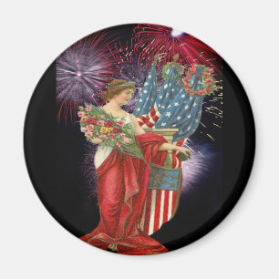 Vintage Lady und Feuerwerk Magnet