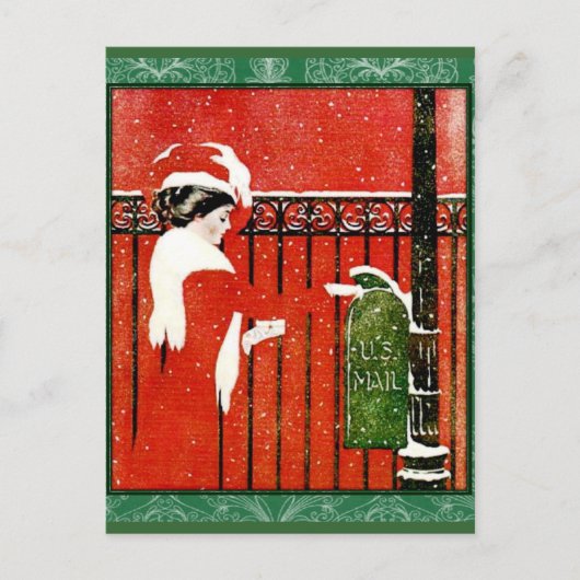 Vintage Lady verschickt Weihnachtskarten Postkarte (Vorderseite)