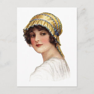 Vintage Lady Wearing Bonnet Postcard Postkarte