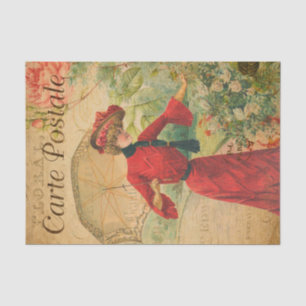 Vintage Lady Woman Fashion mit Umbrella French Seidenpapier