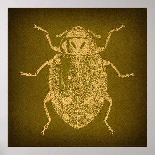 Vintage Ladybug Art Retro Gold & Green Style Poster (Vorne)