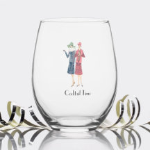 Vintage Ladys Cocktail Time Glass