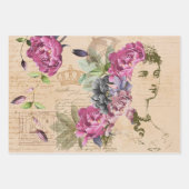 Vintage Ladys Fashion Flower Garden Handschrift Geschenkpapier Set (Vorderseite)