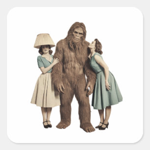 Vintage Ladys und Sasquatch Quadratischer Aufkleber