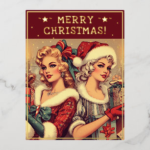 Vintage Ladys Weihnachts-Thema Grüße Retro Pic Folien Feiertagspostkarte
