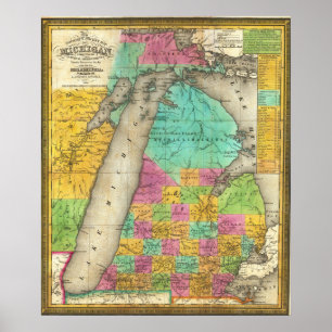 Vintage Lake Michigan Karte Poster 1835