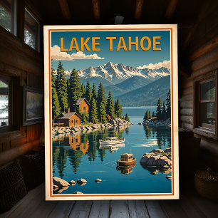 Vintage Lake Tahoe Retro Naturlandschaft Rustikal Postkarte