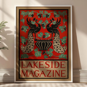 Vintage Lakeside-Magazin Art Nouveau Pfauen Poster