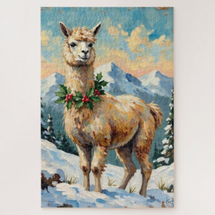 Vintage Lama in schneebedeckter Weihnachtswiese Puzzle