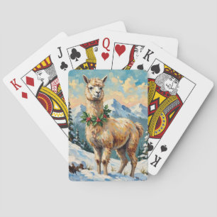 Vintage Lama in schneebedeckter Weihnachtswiese Spielkarten
