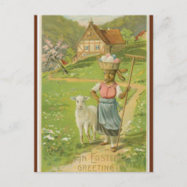 Vintage Lamb and Bunny With Basket of Eggs Easter Postkarte