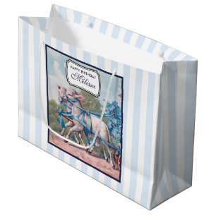 Vintage Lämmer in blauen Bändern auf Streifen Gebu Große Geschenktüte
