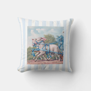 Vintage Lämmer in blauen Bändern auf Streifen Kissen