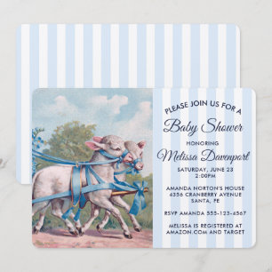 Vintage Lämmer in blauen Bändern Baby-Party Einladung