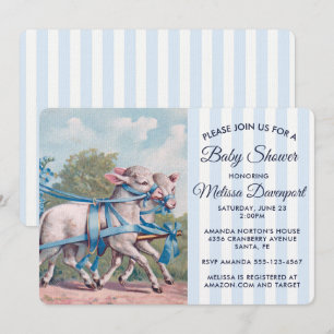 Vintage Lämmer in blauen Bändern Baby-Party Einladung