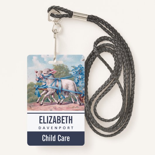 Vintage Lämmer in Extravaganten blauen Ribbons gek Ausweis (Vorderseite mit Schlüsselband)