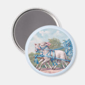 Vintage Lämmer in Extravaganten blauen Ribbons gek Magnet (Vorderseite/Rückseite)
