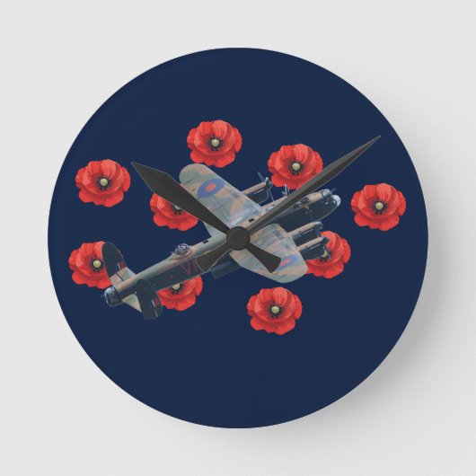 Vintage Lancaster unter den Roten Poppies Runde Wanduhr (Vorderseite)