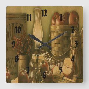Vintage Land-Apple-Korb-Druck-Uhr Quadratische Wanduhr