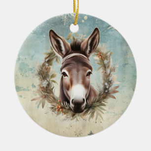 Vintage-Land-Esel-Weihnachten Keramik Ornament