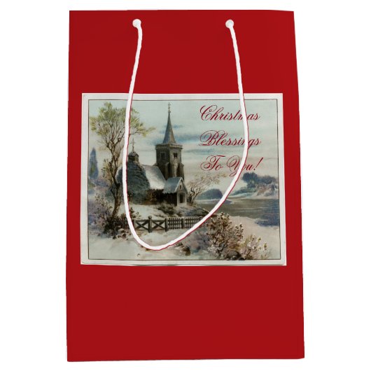 Vintage Land-Kirche Mittlere Geschenktüte (Vorderseite)