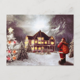 Vintage-Land-Weihnachten-Hütte-Feiertags-Postkarte Postkarte