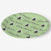 Vintage Land Weihnachtsbaumen Muster Grün Pappteller (Schrägansicht)