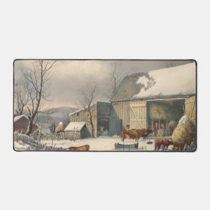 Vintage Land Winter Farm Barnyard Tiere Schreibtischunterlage
