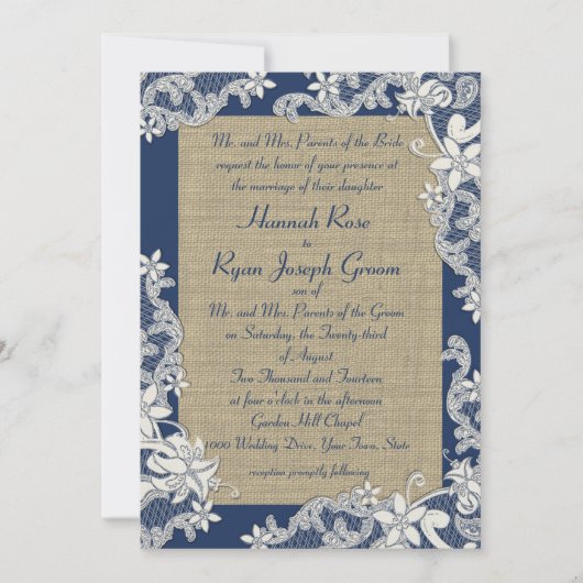 Vintage Länder - Blumen und Burlap Einladung (Vorderseite)