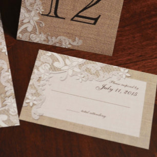 Vintage Länderoberflächengestaltung und Burlap RSVP Karte